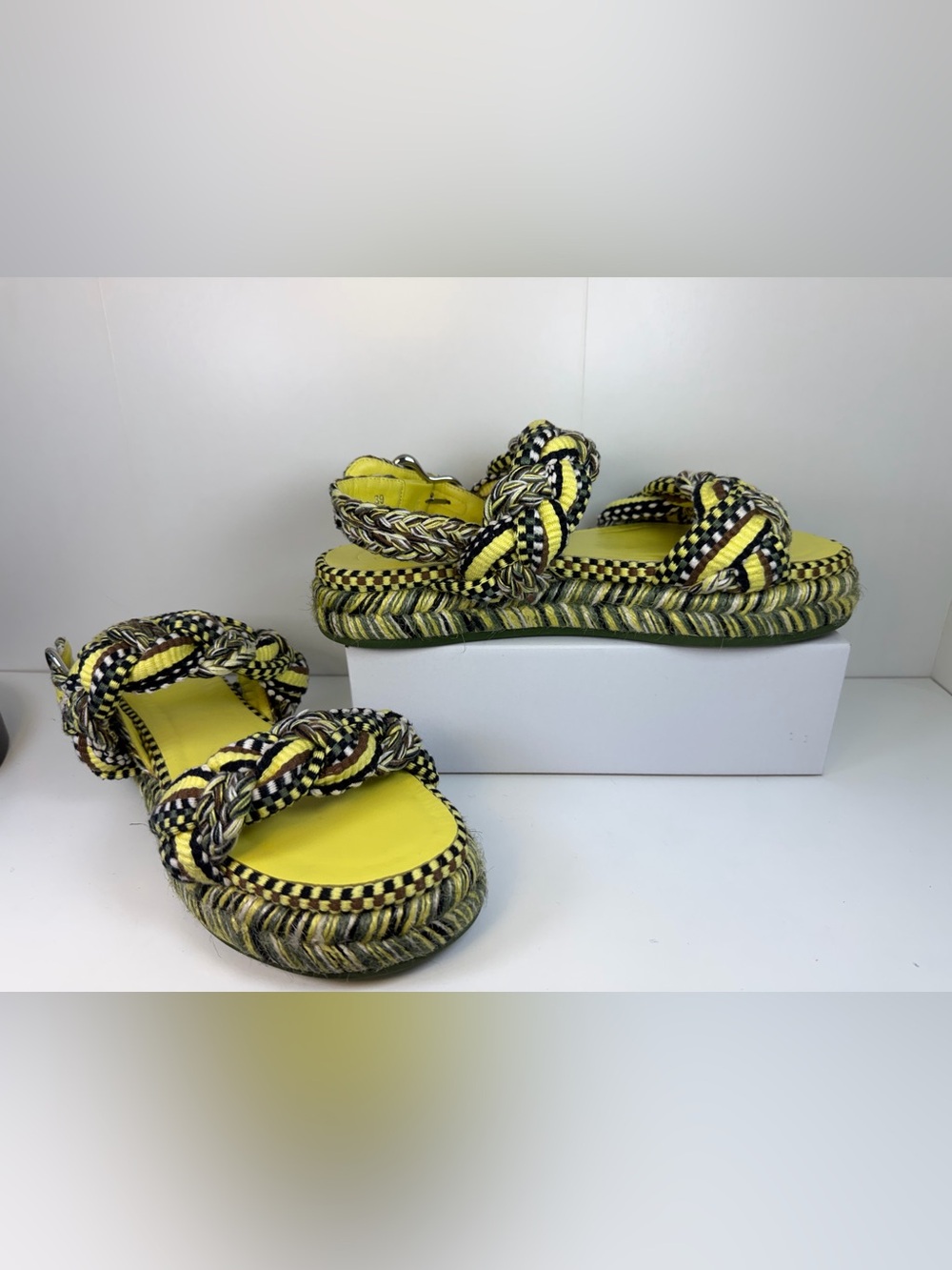 Amambaih Paris Anthropologie Platform Sandal with Green Leather Trim